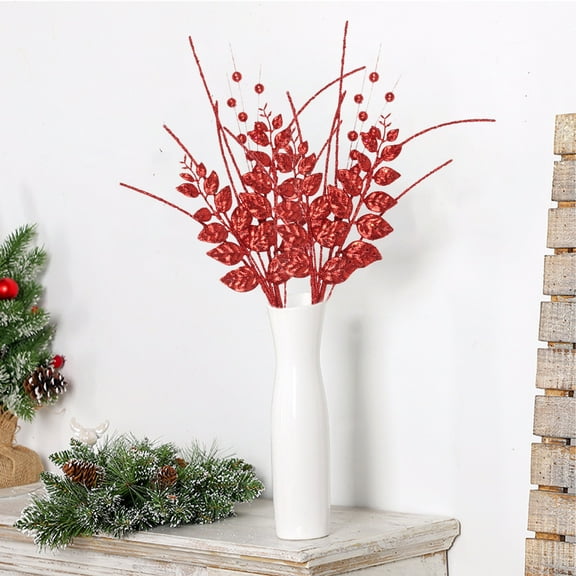 Mouliraty Artificial Red Berry Stems, Christmas Decoration Simulation Berry Tender Leaf Cutting Bundle Party Christmas Tree Accessories, Red