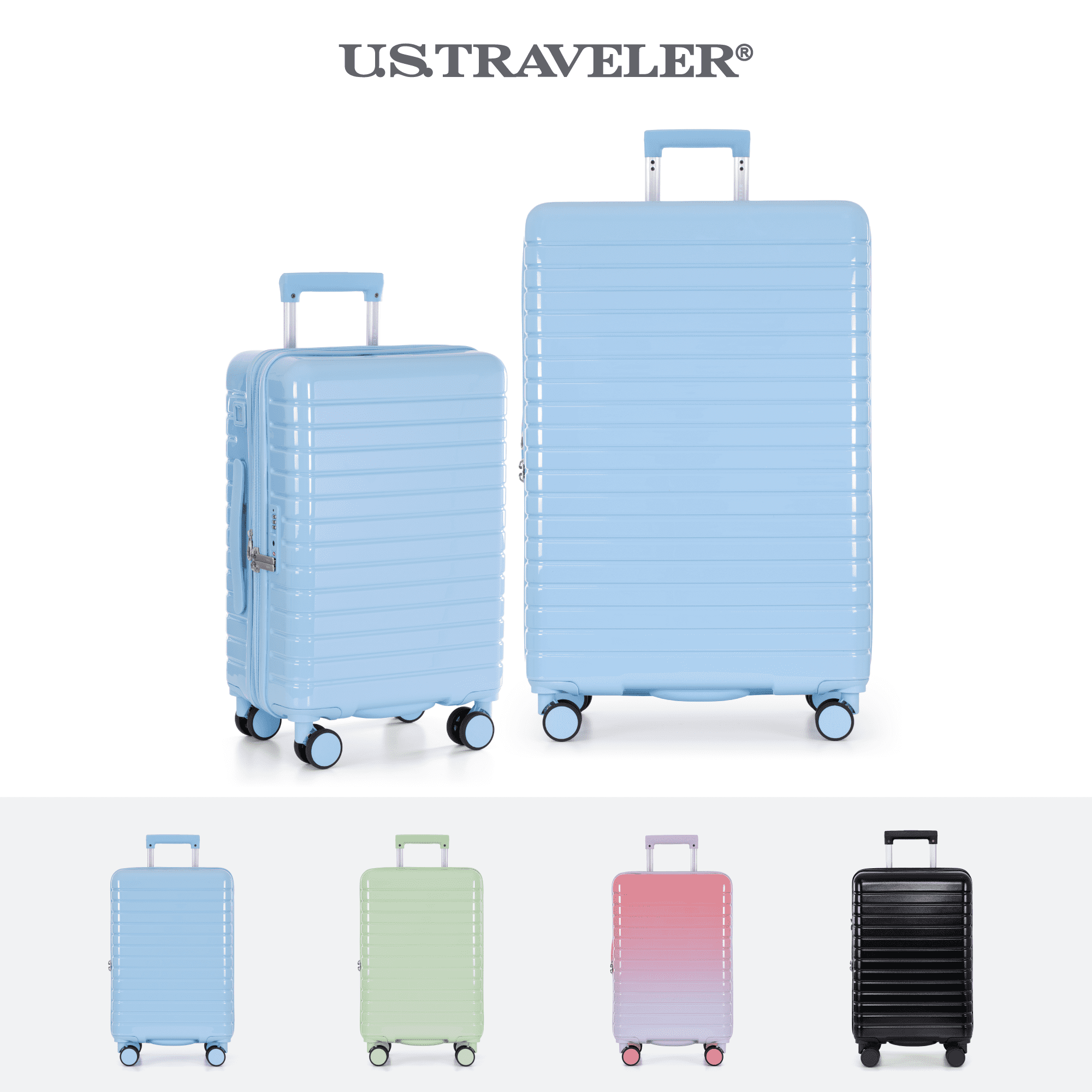 U.S. Traveler Citrine Hardside Spinner Luggage w/ USB Port, Soft Blue, 22" Carry-On