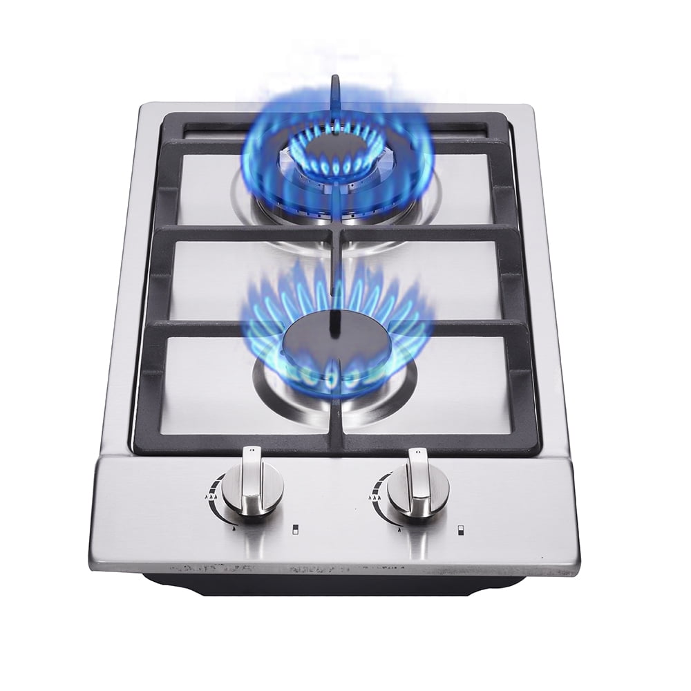 Apartments Gas Stove Gas Cooktop 2 Burners,12 Inches Portable Stainless Steel Built-in Gas Hob LPG/NG Dual Fuel Easy to Clean for RVs Outdoor