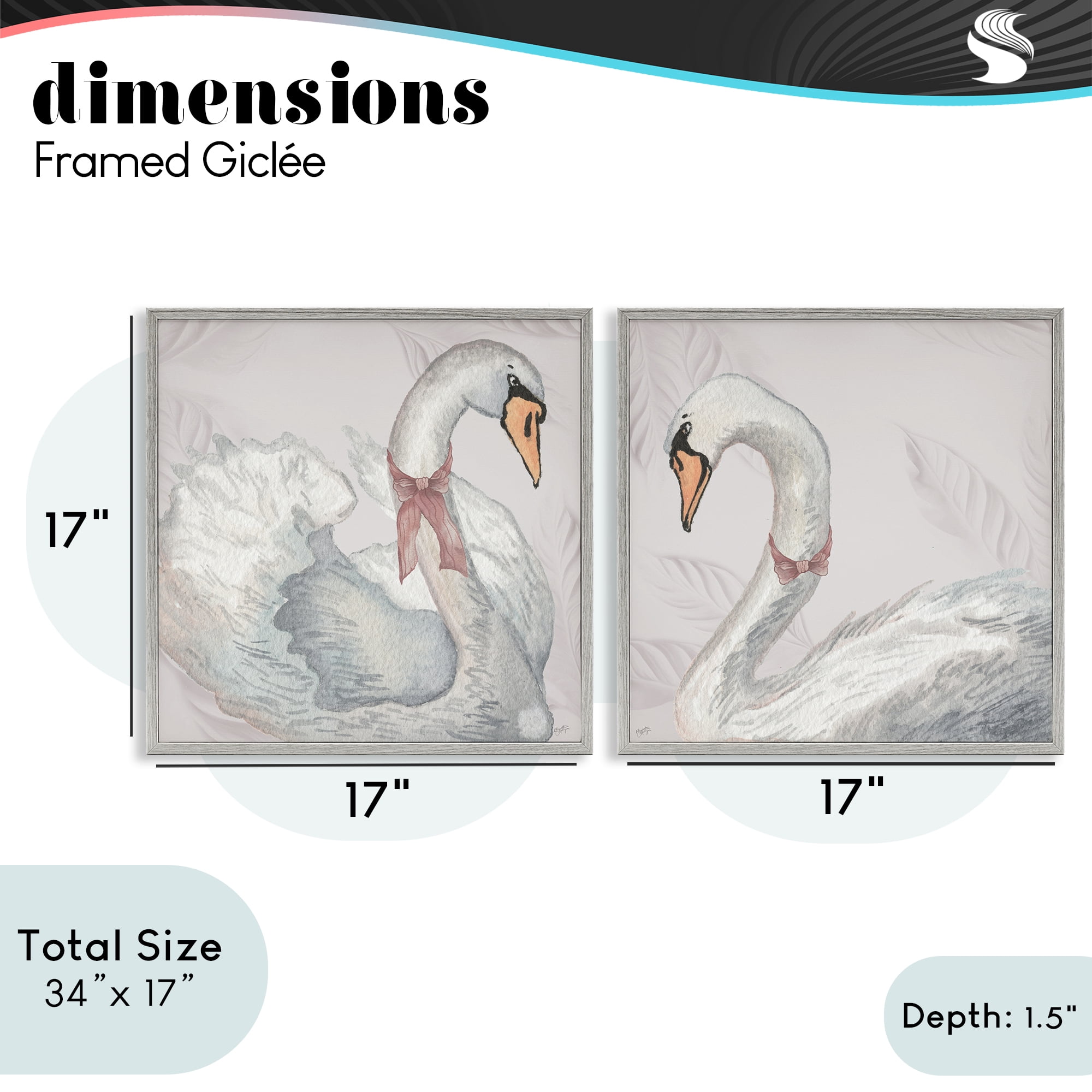 Stupell Industries Classic & Elegant Swans 2 Piece Gray Framed Giclee Art Set, design by Elizabeth Medley