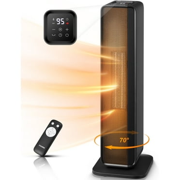 FOHERE Space Heater for Indoor Use, 24 Inch Quiet PTC Electric Heaters for Bedroom Fast Heating with Thermostat, Remote, 70° Oscillation, 24H Timer, Portable Heater Safe for Home, Office, 1500, Black