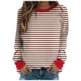 thumbnail image 3 of vigerkar Women Casual Sweatshirt Color Block Striped Long Sleeve Crewneck Oversized Tshirt Fashion Outfits (Red, M), 3 of 5
