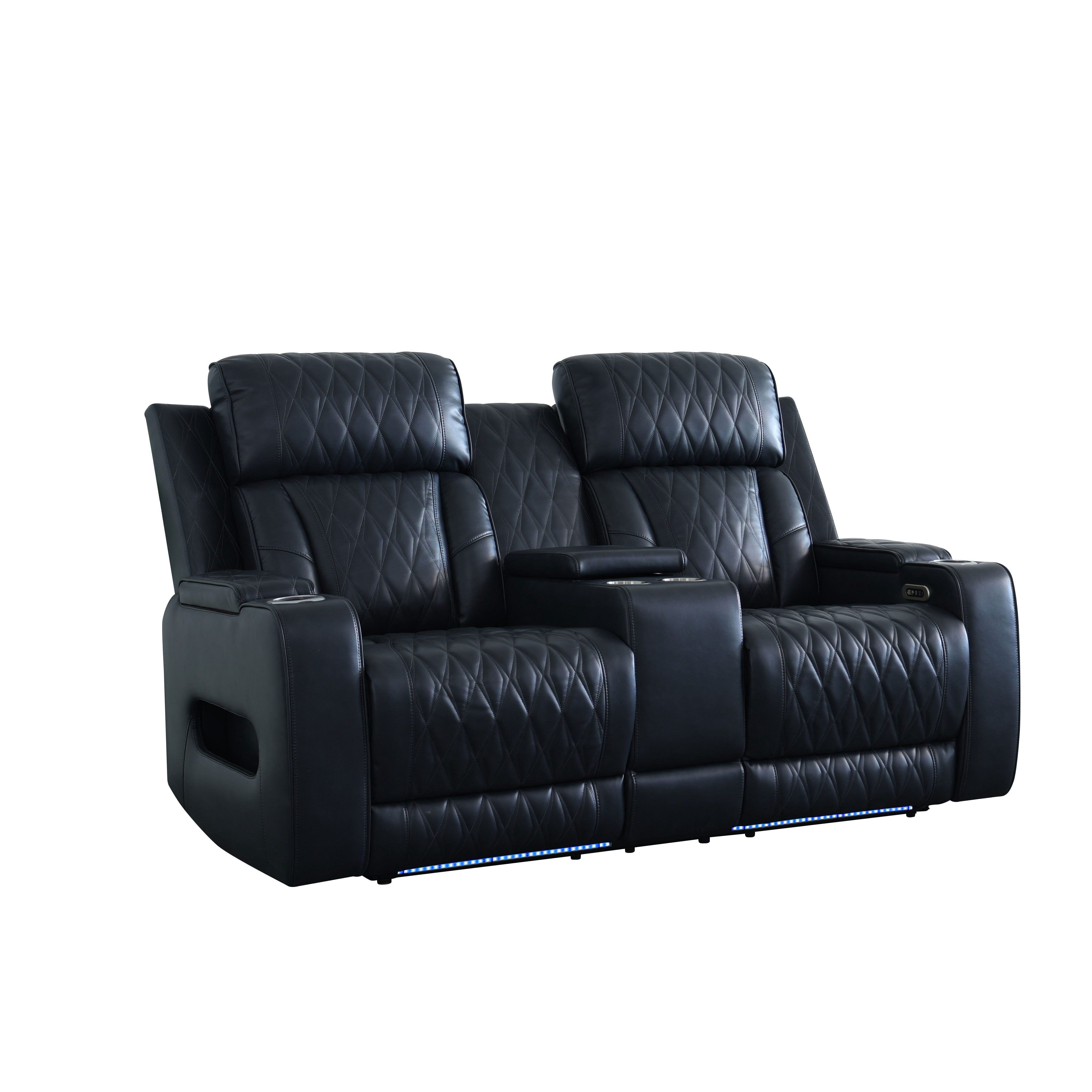 MAYEERTY 2-Seat Intelligent Recliner Sofa Loveseat with Breathable Leather, Storage Bucket & Cup Holders for Family Room