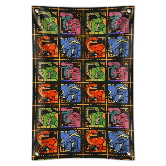 Geometric Dinosaurs Aztec Mayan Style Tyrannosaurus Triceratops Velociraptor Brontosaurus Pattern Home Business Office Sign