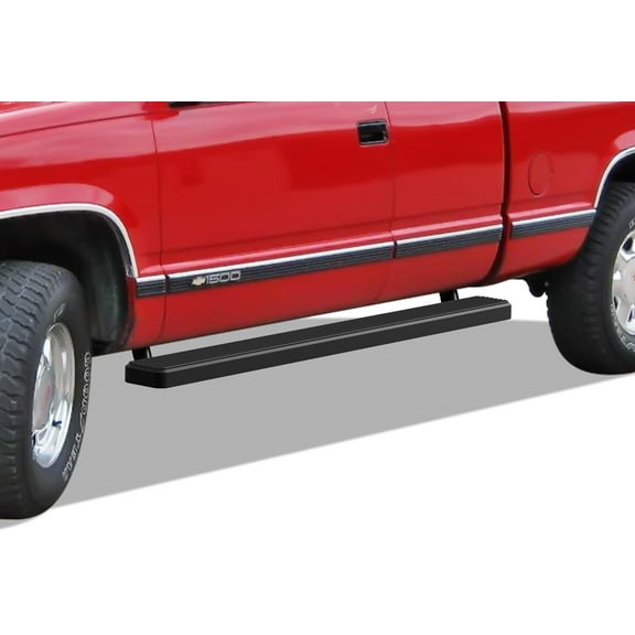 1988-1998 Chevy/GMC C/K Pickup 2 Door Extended Cab (Incl. Z71 Model) *Will not work on vehicles equipped with power retracting boards. Black Finish 5 Inch Door to Door Side Bar Side Step Running Board
