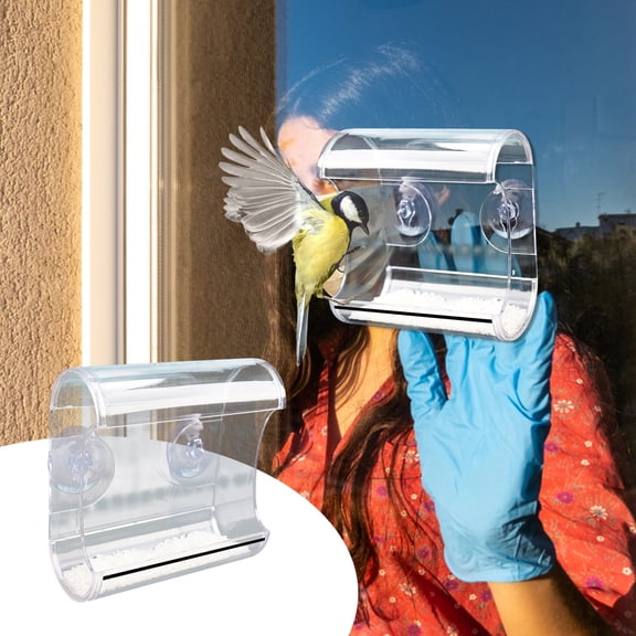 Herrnalise Clear Window Bird Feeder, Compact Wild Birdfeeder, Super Strong Suction Cups, Transparent Viewing,High Seed Capacity,Rubber Perch