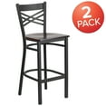 thumbnail image 3 of Flash Furniture 2 Pk. HERCULES Series Black ''X'' Back Metal Restaurant Barstool - Walnut Wood Seat, 3 of 8