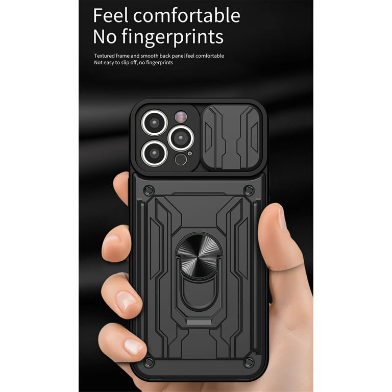 Uucovers iPhone 14 Pro Max Case with Slide Camera Lens Cover, Card Slot Drop Protection Shockproof Anti-Scratch Magnetic Ring Armor Bracket Phone Case