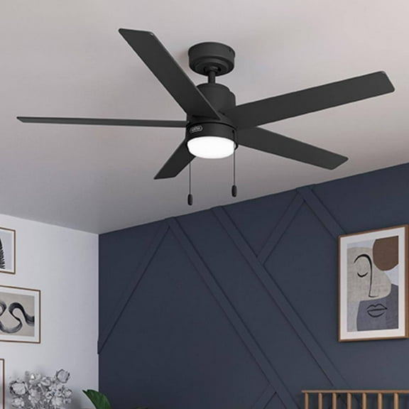 Restored Hunter Fan 52 inch Matte Black Indoor Ceiling Fan with Light and Puill Chain for Bedroom, Living Room, Kitchen, Office (Refurbished)