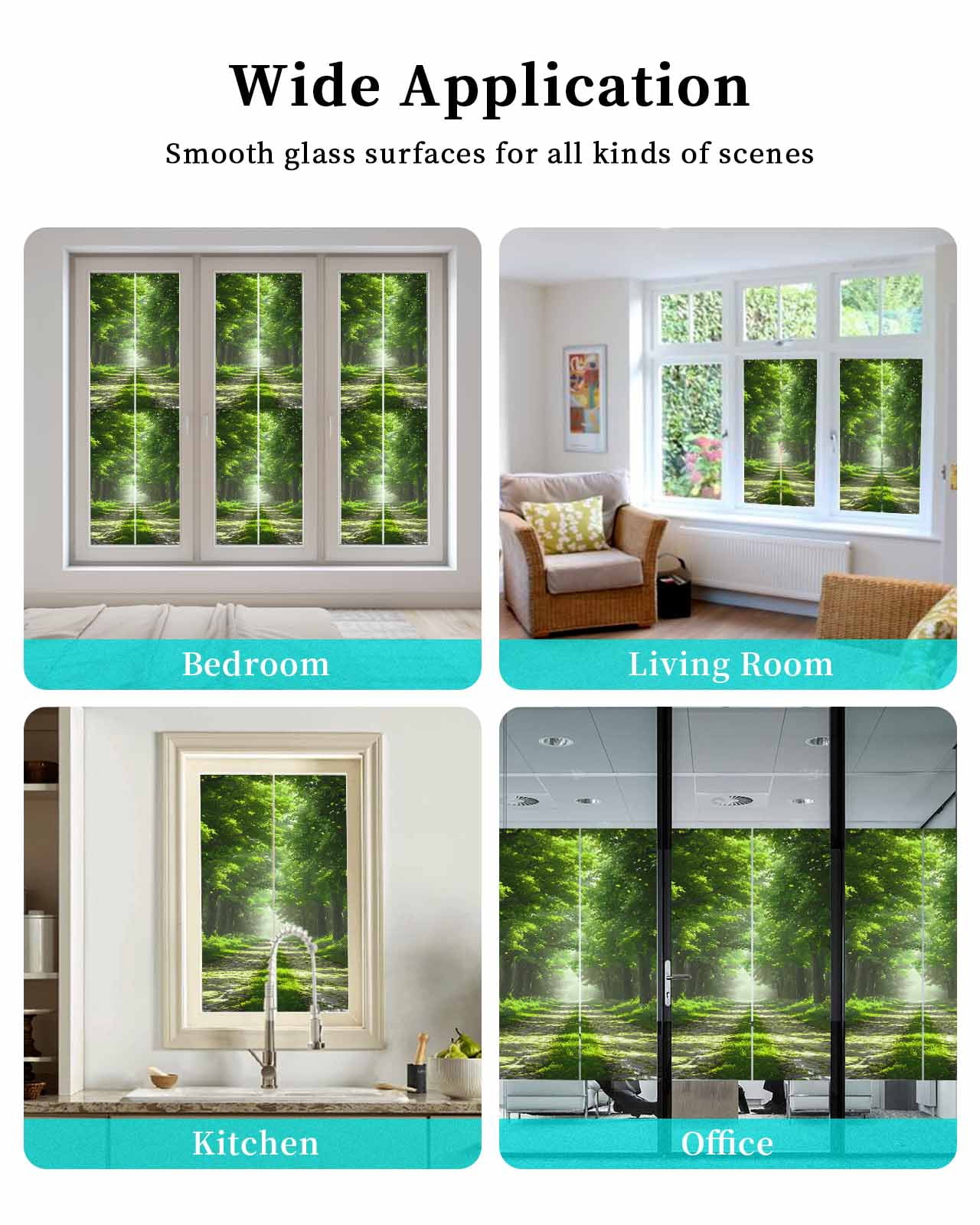 Window Privacy Film Green Trees Stained Glass Window Film Decorative Sun Block Window Cover Forest Art Decor Spring Summer Nature Leaf Window Clings Static Adhesive Sticker for Bathroom 29.5"x78.7"