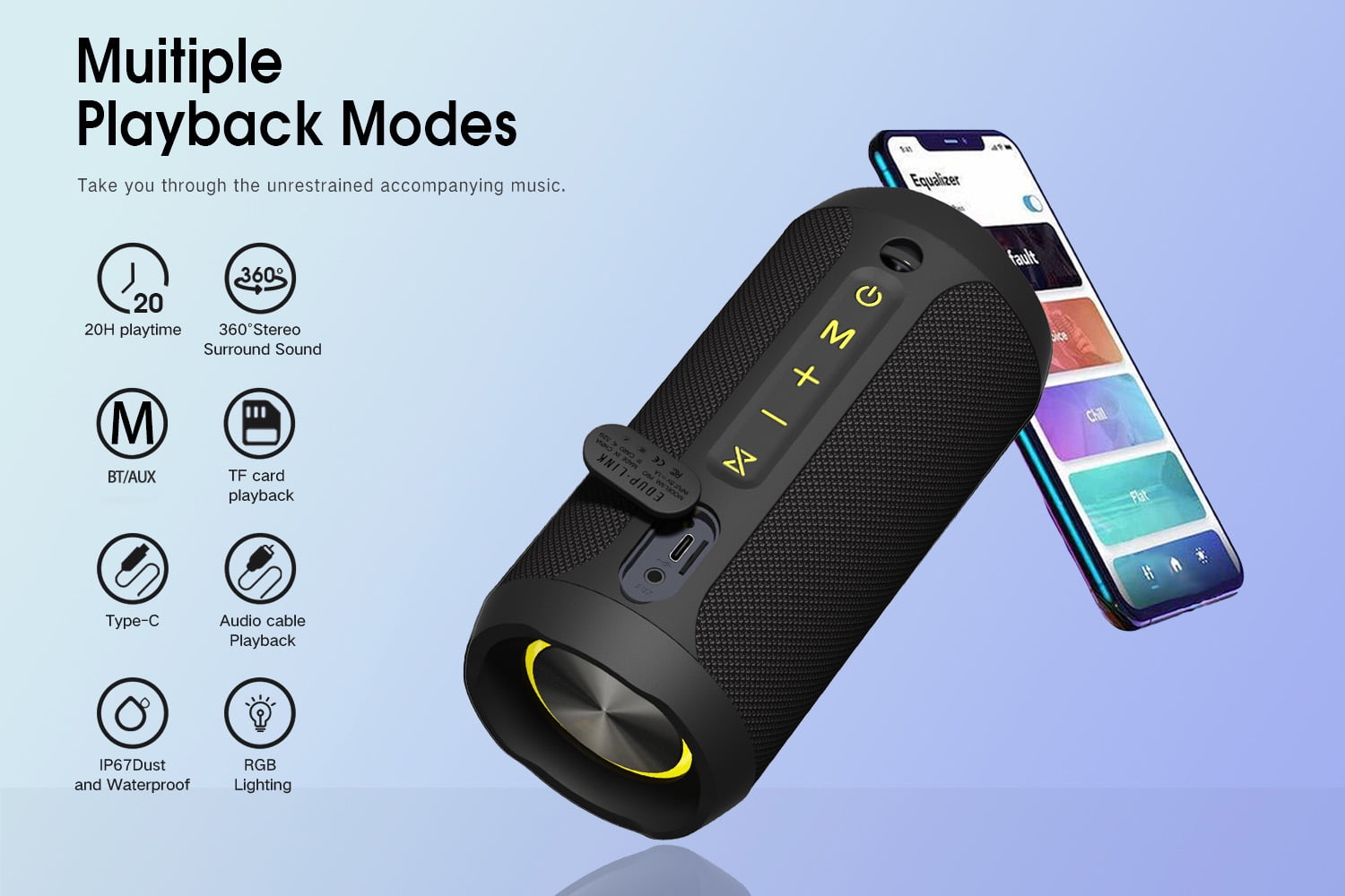 EDUPLINK M6PRO Bluetooth Portable Speaker, Outdoor Speakers, Black, 1 Pack
