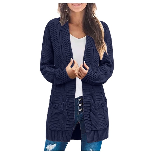 Pulls à Manches Longues en Tricot Cardigan Ouvert avant Hiver pour Femmes