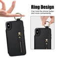 thumbnail image 7 of Allytech Wallet Case for iPhone XR, Card Holder & Zipper Pocket, Finger Grip Ring, Screen & Camera Protection, Luxury PU Leather Kickstand Double Buttons Flip Shockproof Case - Black, 7 of 7