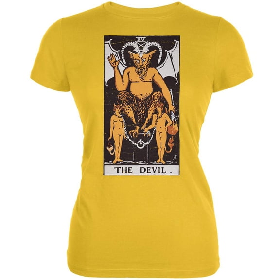 Halloween Devil Tarot Card Bright Yellow Juniors Soft T-Shirt - 2X-Large