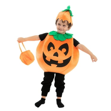 Child Unisex Pumpkin Costume with Toy Basket for Kids Toddler Halloween Dress Up, Pumpkin Themed Party Role Playing Cosplay