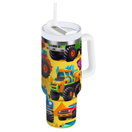 

JSTEL -586 - Trucks 30 oz Tumbler Stainless Steel Water Bottle Vacuum Insulated Cup with Straw Lid & Handle For Travel Car Cup Holder
