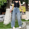 thumbnail image 1 of ZOENOVA Harajuku Cargo Jean Street Fashion Women's Pantalones Baggy Straight Jeans Loose Retro Y2K Versatile Denim Trousers, 1 of 5