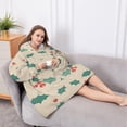 thumbnail image 5 of Oversized Wearable Blanket Hoodie,Beige Christmas Holly Pattern Sherpa Blanket Hoodie with Super Pockets,Super Warm Fuzzy Pullover for Women & Men, 5 of 6