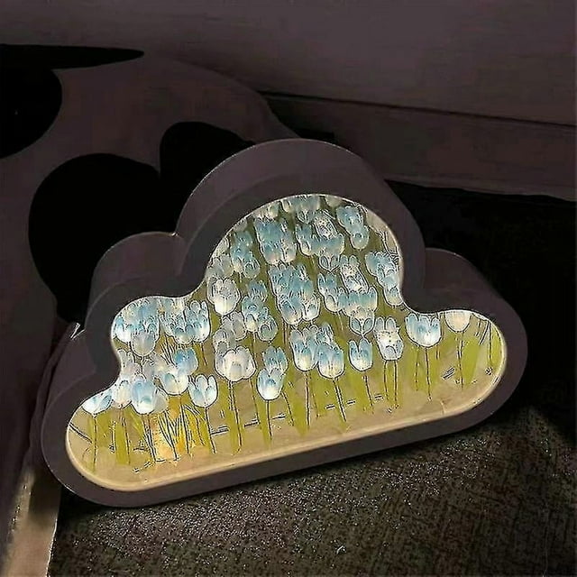 Diy Tulip Night Light, Cloud Tulip Mirror Night Light, Simulation Flower Bedroom