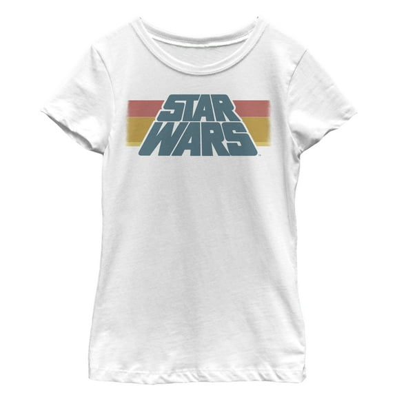 Girl's Star Wars Horizontal Stripe Logo  Graphic Tee White Large
