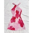 thumbnail image 2 of Multicolor Halter Neck Floral Print Pleated Mini Dress, Fitted Silhouette, Sleeveless A-Line Summer Dress, 2 of 8