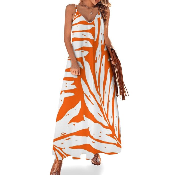 Vestido sin mangas con hojas de palma hawaianas de Kahanu Garden - Tangerine Vestidos de moda para mujer Vestido para mujer