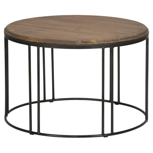 Benjara 28 Round Modern Iron Coffee Table With Wood Top In Brown Com Round Modern Iron Coffee Table, Burnham Reclaimed Wood And Iron Round Coffee Tables