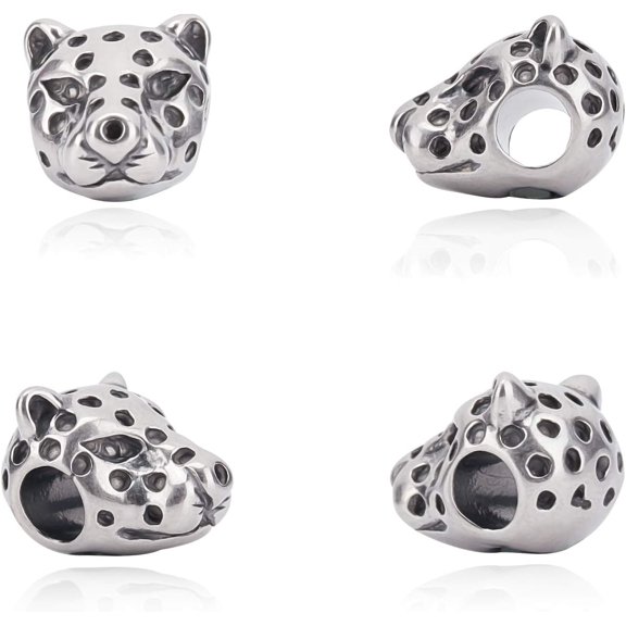 1Box 304 Stainless Steel European Beads Large Hole Beads Leopard Head Antique Silver 14x10x10.5mm Hole: 4mm 6pcs/box