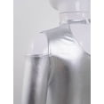 thumbnail image 6 of iixpin Kids Girls Long Sleeves Athletic Shiny Metallic Dance Crop Top for Dancewear Performance Costume Silver 8, 6 of 7