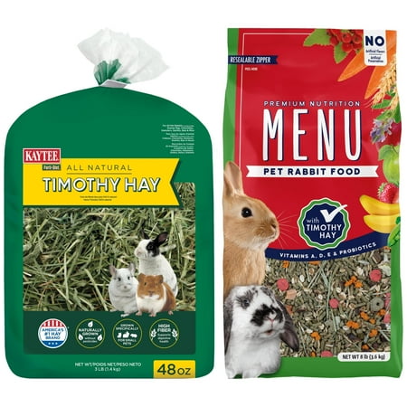 Menu Premium Rabbit Food 8 lb+ Kaytee Forti-Diet All Natural Timothy Hay , 48 ounce
