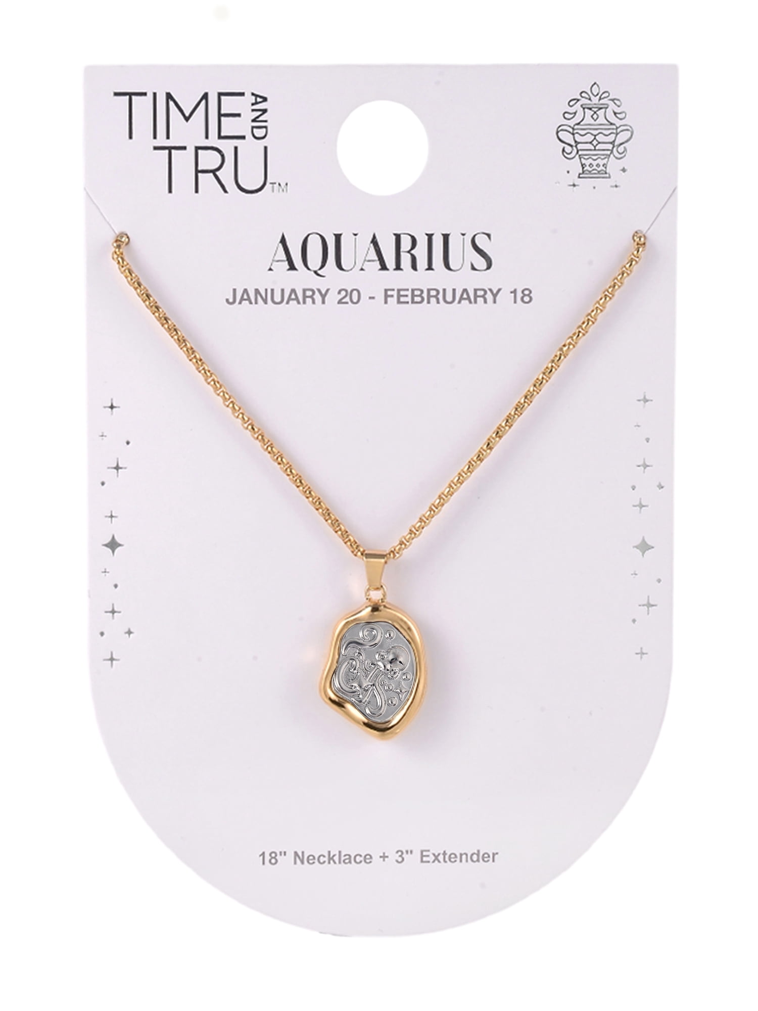 Time and Tru Goldtone Silvertone Reversible Pendant "Aquarius" Necklace