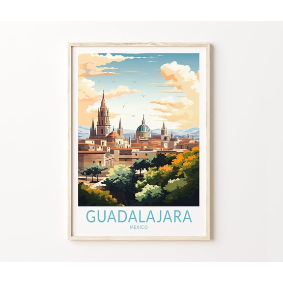 Guadalajara Mexico Travel Cityscape Wall Art, Unframed Paper Poster 8x10in