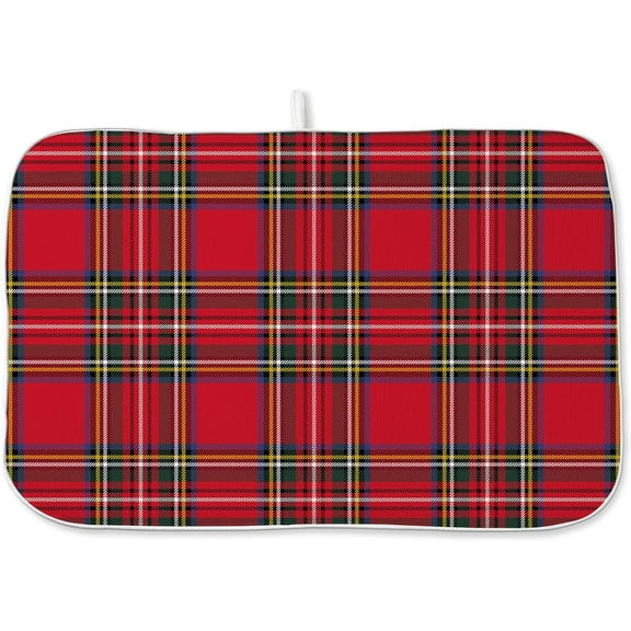 Christmas Buffalo Plaid Dish Drying Mats 18x24 Inch Red Drying Mats Xmas Winter Holiday Kitchen Decor Absorbent Drying Dish Pad Rack Drainer Mats for Kitchen Dining Room Counter