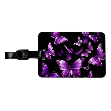 Purple Butterflies Flying Faux Leather Travel Luggage Tag