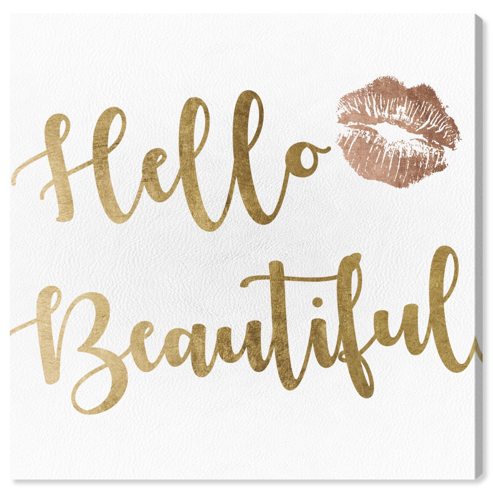 Runway Avenue Typography and Quotes Wall Art Canvas Prints 'Hello Beautiful Gold and Leather