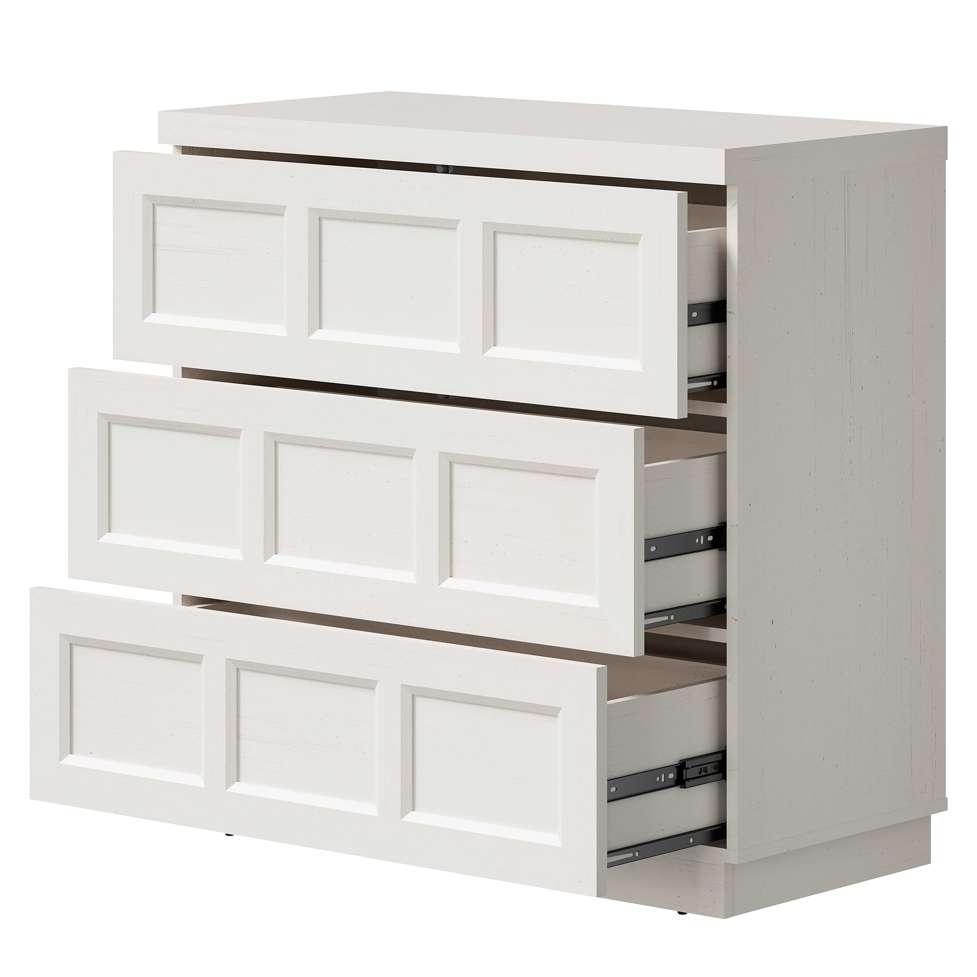 HOMOOI 3-Drawer Sideboard Cabinet, Boho 31.5" Thickened Wood Storage Buffet Console with Pop-Up Rebound Drawers, Smooth Silent Gliding Design, Anti-Wobble Stable Accent Cabinet for Dining Room,White