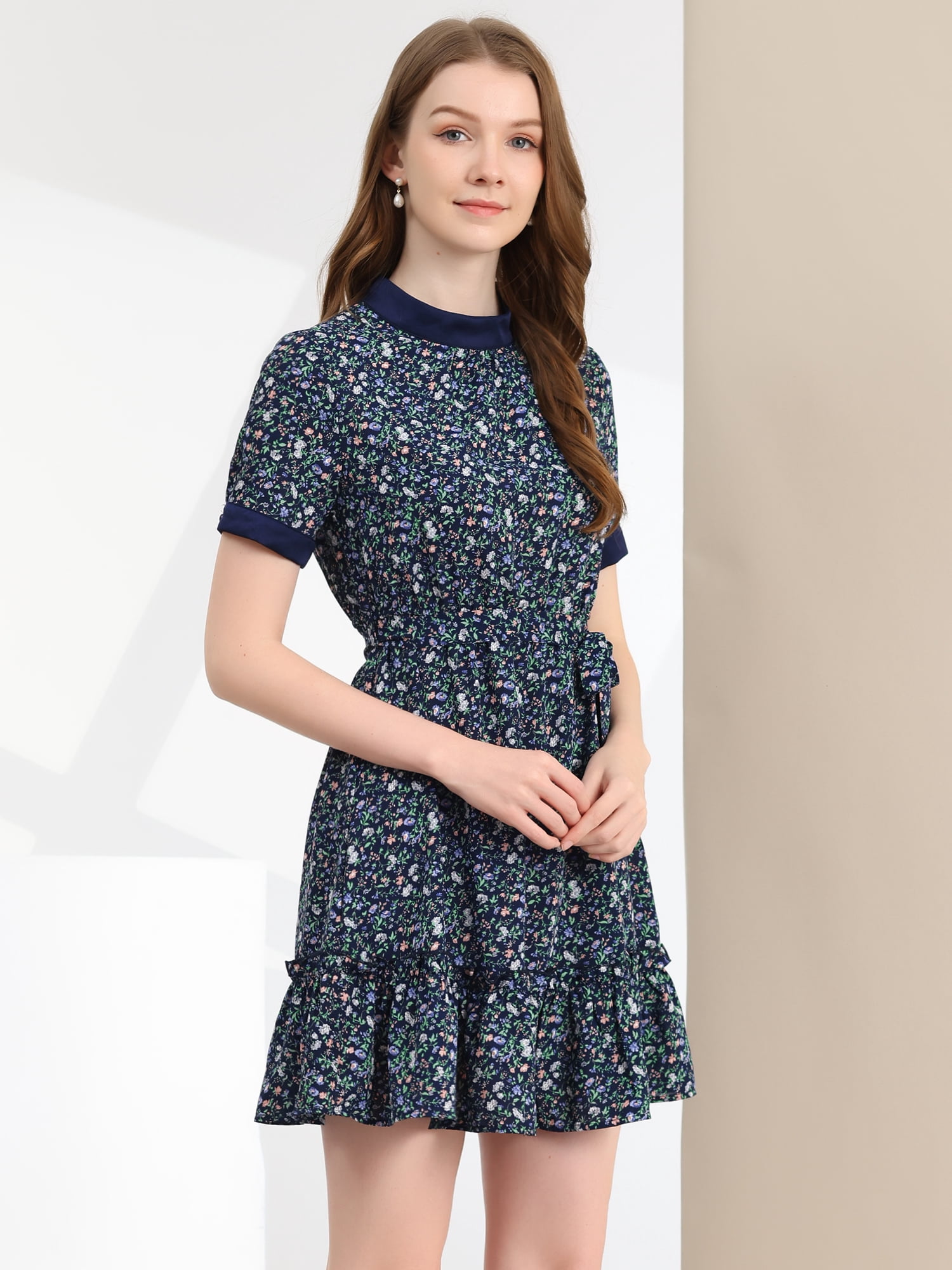 Floral Dress Chiffon Ruffle Trim 