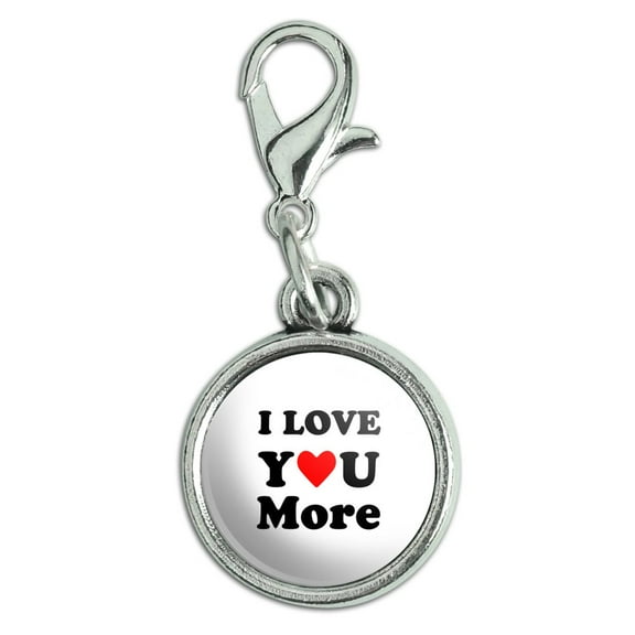I Love You More with Heart Antiqued Bracelet Pendant Zipper Pull Charm with Lobster Clasp