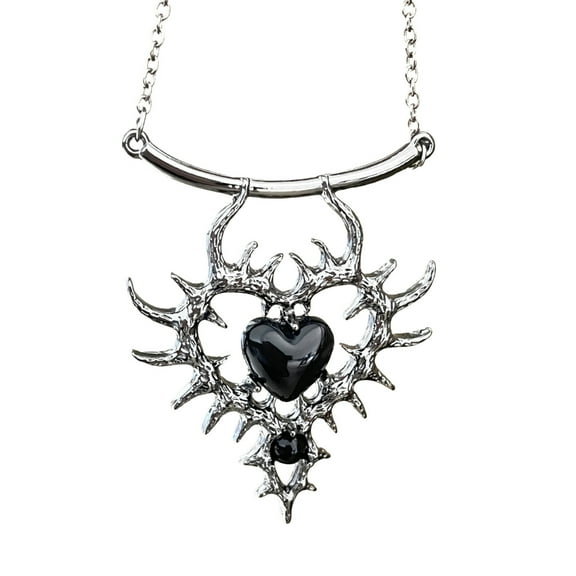 FENOHREFE Gothics Styles Heart Pendant Necklace with Rhinestones Accent Adjustable Chain Fashion Jewelry Accessory for Women