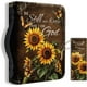 thumbnail image 1 of Funda grande para Biblia de 8 x 11 pulgadas, de piel sintética, con marcapáginas, diseño de girasol y mariposa., 1 of 7