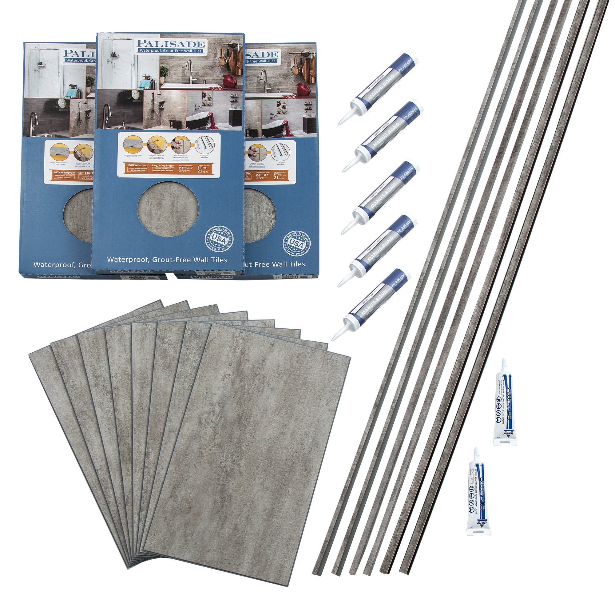 Palisade 23.2in x 11.1in Vinyl Wall Tile Shower Kit in Wintry Mix 