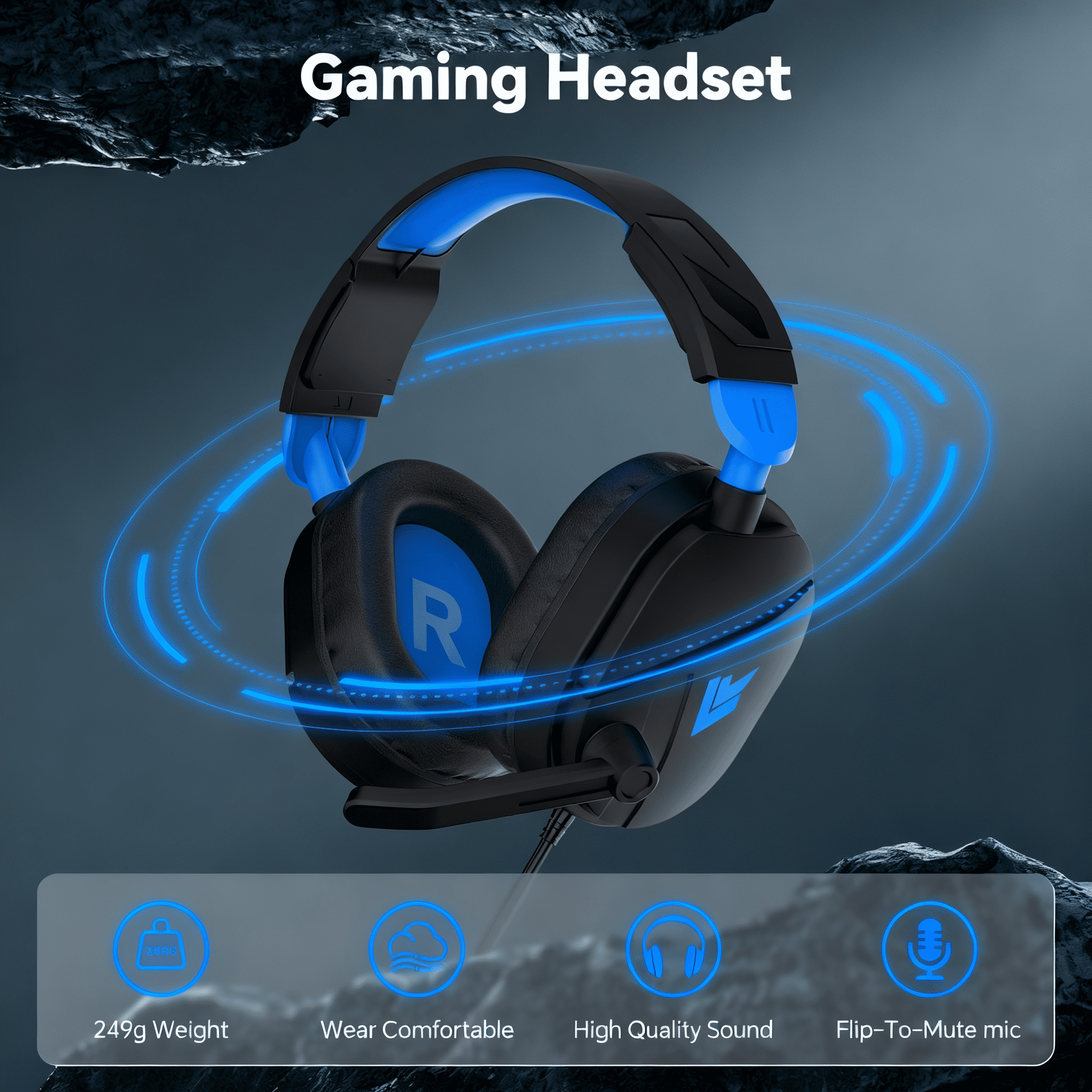 Gaming Headsets with Noise Cancelling Microphone, Xbox One & PS5 PS4 Headphones, High-Quality Stereo Sound, LED Light, Soft Memory Earmuffs for Ultimate Comfort, Wired Over-Ear Headset for PC, Laptop