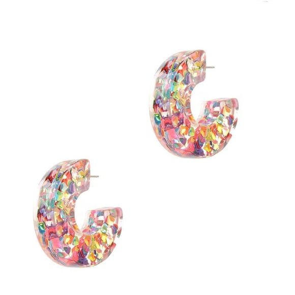 Rosemarie & Jubalee Boucles d'Oreilles Hypoallergéniques en Résine Épaisse Remplie de Confettis Pailletés Colorés pour Femmes, 1.5 Pouces, 1.5 Pouces Post Back, Métal Résine Pailleté, Pailleté