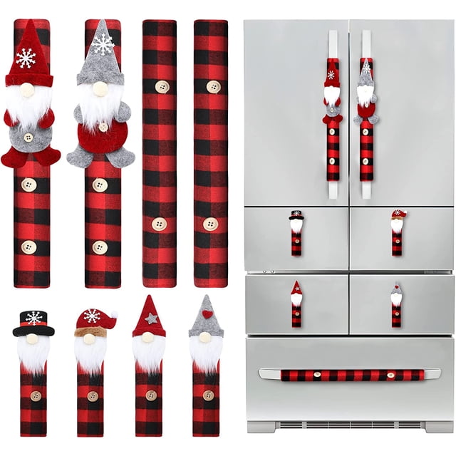 8pcs Christmas Refrigerator Door Handle Covers Set, Gnome Kitchen Appliance Handle Covers Set, Kitchen Appliance for Christmas Decorations, Cloth Door Protector for Refrigerator and Oven