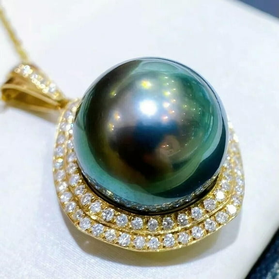 K-KED Gorgeous AAA 9-10mm South Sea Black Round Pearl Pendant Necklace 925s