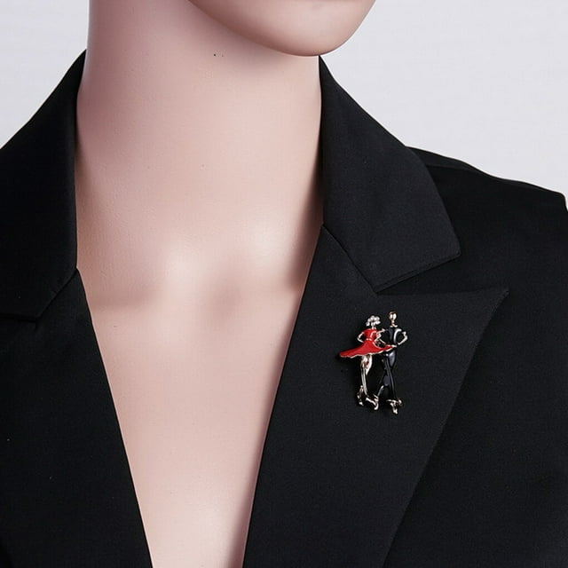 Dual Dancer Elegant Brooch Oil-dripping Rhinestone Shining Badge Pin Collar Scarf Pin Jewelry