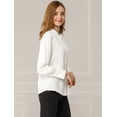 thumbnail image 4 of Blusa de las camisas de manga larga abotonadas del cuello del soporte de la oficina del trabajo de las mujeres blanco L, 4 of 6
