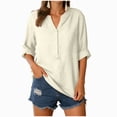 thumbnail image 7 of Paguaki Womens Tops V Neck Mid Length Sleeve Top Summer Top for Women Dressy Casual Solid Color Casual Blouse Shirt Top, 7 of 7