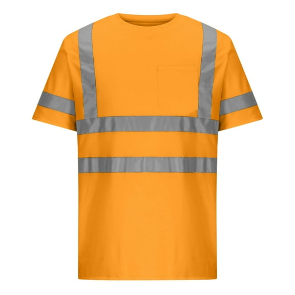purcolt High Visibility Shirts for Men Hi Vis Reflective Safety Construction Shirts Short Sleeve Collared Work Shirts with Reflective Strips and Pocket