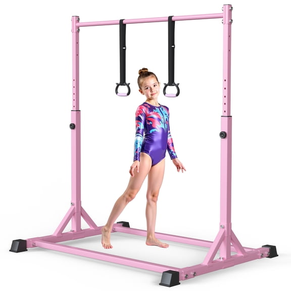 Primy 230LBS Gymnastics Bar for Kids, 39~61in Adjustable Height Steel Gymnastic Horizontal Bars, Stable Gymnastics Equipment Junior Training Bar for Home Using for Children